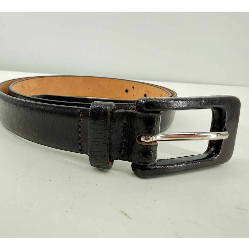 Brooks Black Italian Leather Belt Covered Buckle Classic Dress Made USA Size M